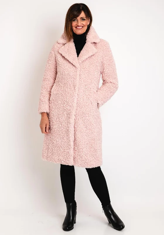Price Rollback Green Goose Lapel Collar Long Teddy Coat, Blush Pink