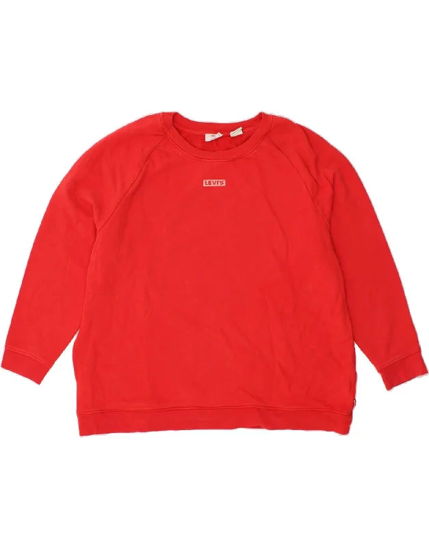Don't Wait LEVI'S Womens 3/4 Sleeve Sweatshirt Jumper UK 22 3XL Red Cotton