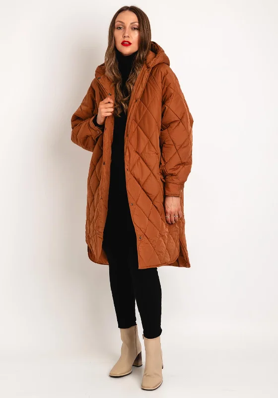 Midnight Madness Ichi Hansa Hooded Quilted Coat, Orange Rust