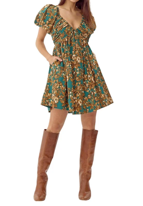 Special Discount Karla Cotton Mini Dress In Teal Green-Camel