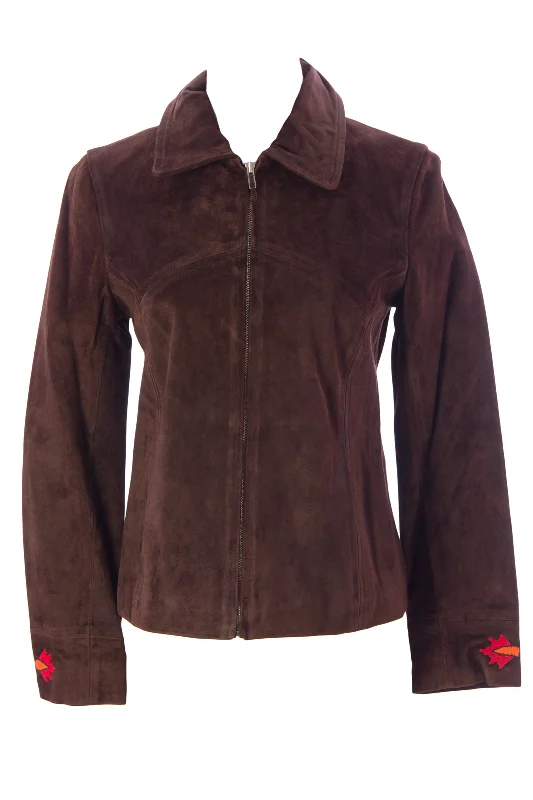 Markdowns LUCIANO ABITBOUL Women's Brown Floral Detailed Suede Jacket $545 NEW