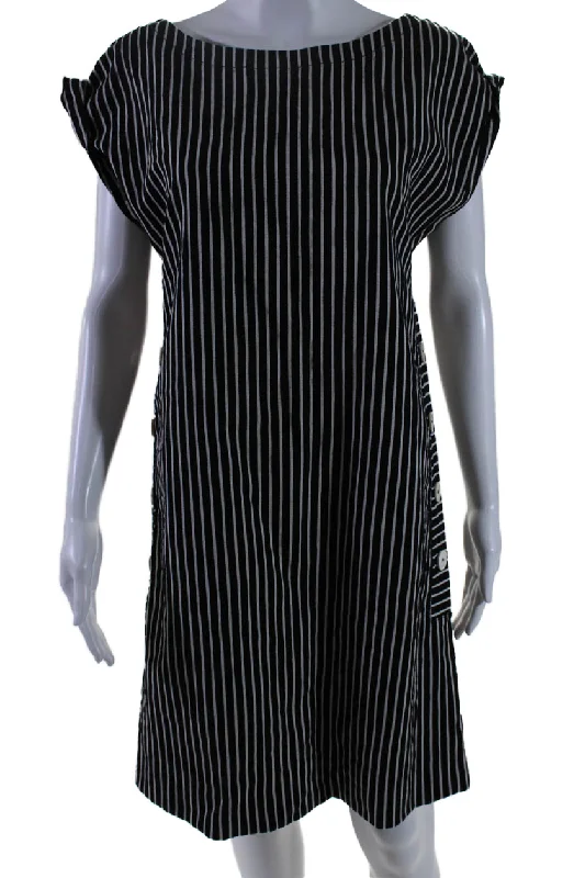 Special Price Piazza Sempione Womens Sleeveless Back Zip Striped Dress White Black 44