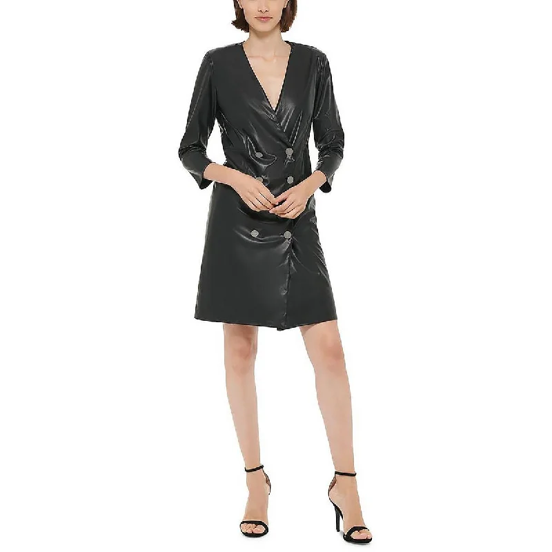Exclusive Deal Womens Faux Leather Blazer Shirtdress