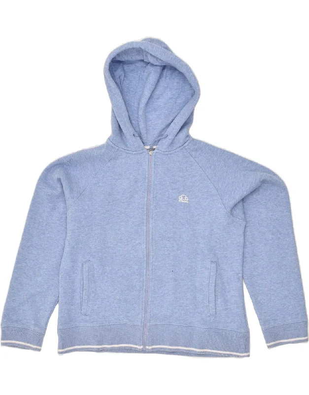 Final Clearance ELLESSE Womens Zip Hoodie Sweater UK 14 Large Blue Cotton