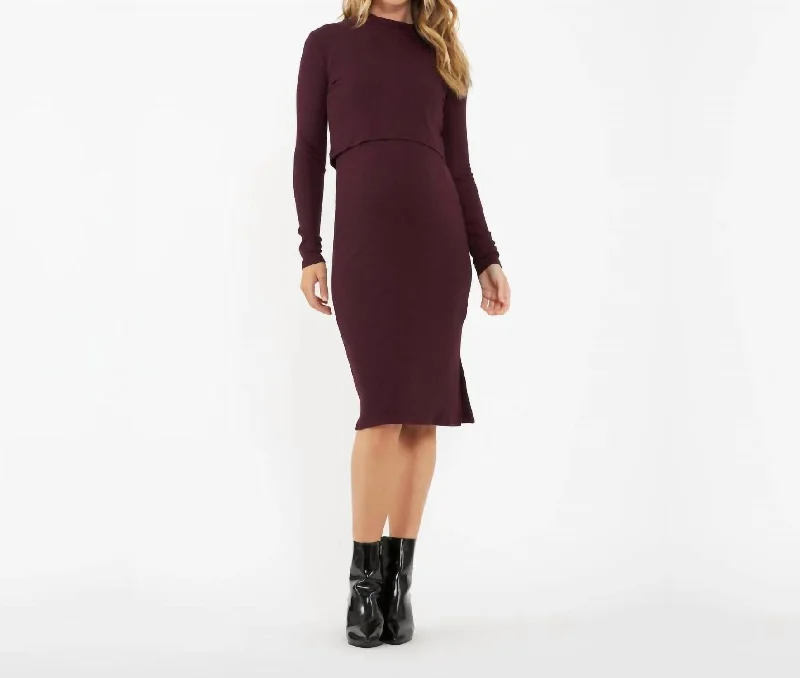 Daily Specials Ruby Rib Nursing Dress In Maroon