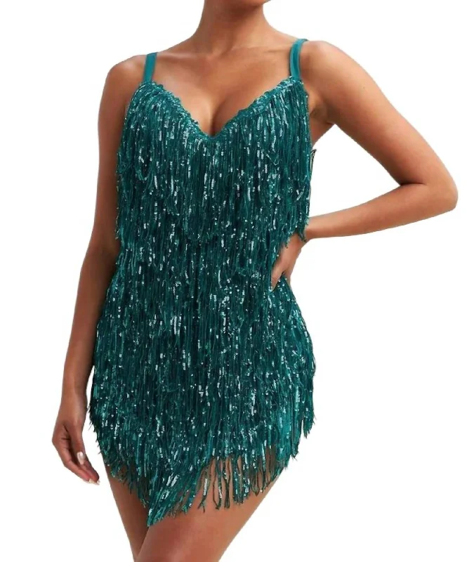 Super Bargain Sequin Fringe Mini Dress In Emerald Green