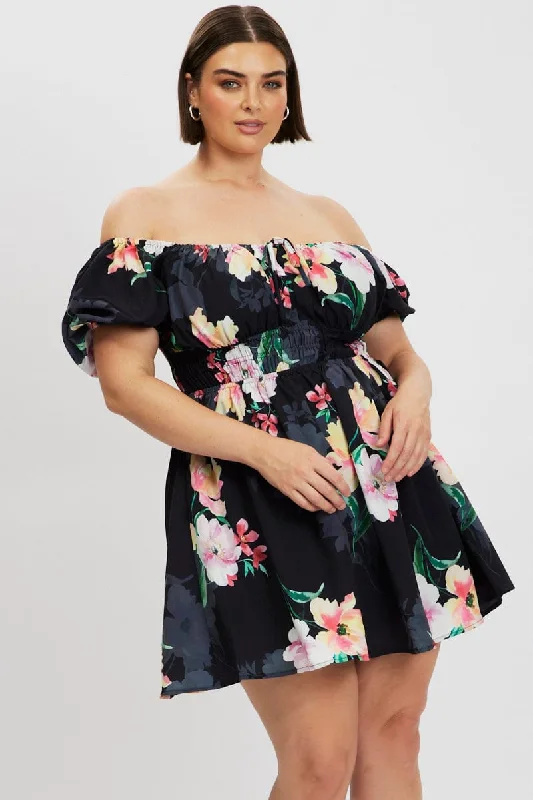 Weekend Special Black Floral Peephole Tie Front Mini Dress