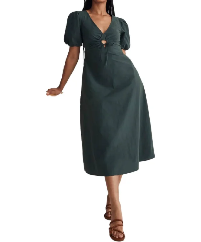 Price Cut Midi Puff Sleeve Dress In Green