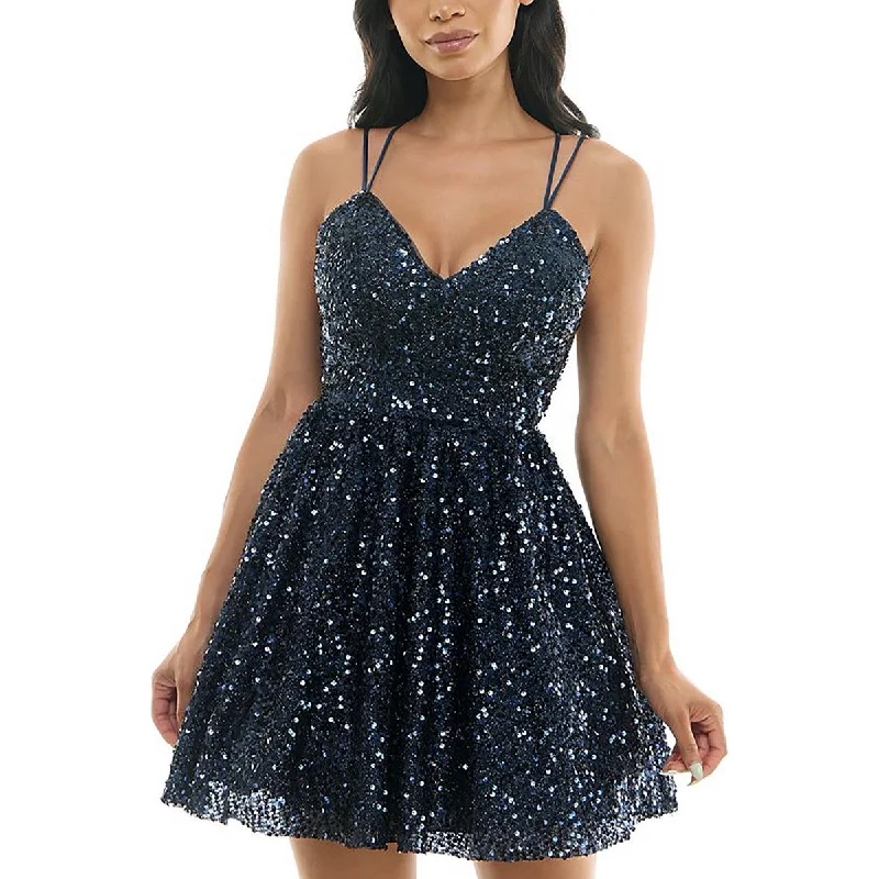 Instant Savings Juniors Womens Sequined Stappy Cocktail And Party Dress