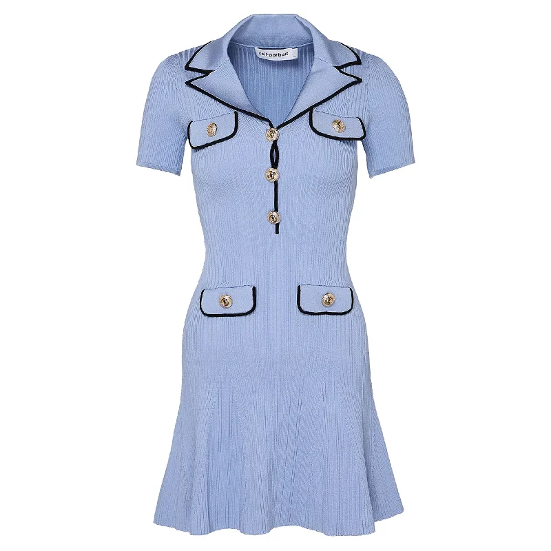 Extra Savings Blue Viscose Rib Knit Mini Dress