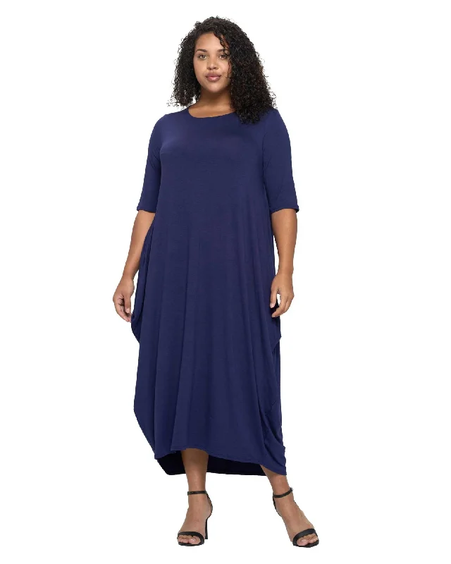 Now or Never Evelyn Bubble Hem Pocket Dress | Navy