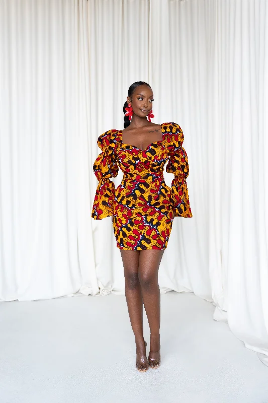 Deal Zone LIRA African Print Off-shoulder Puffy Sleeve Mini Dress