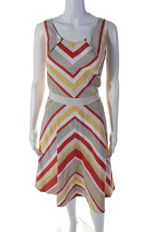 Price Reduction Lafayette 148 New York Womens Geometric Sleeveless Dress Color-Block