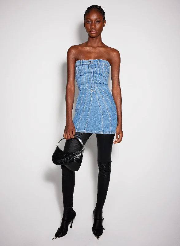 Value Deals blue spiral denim bustier dress