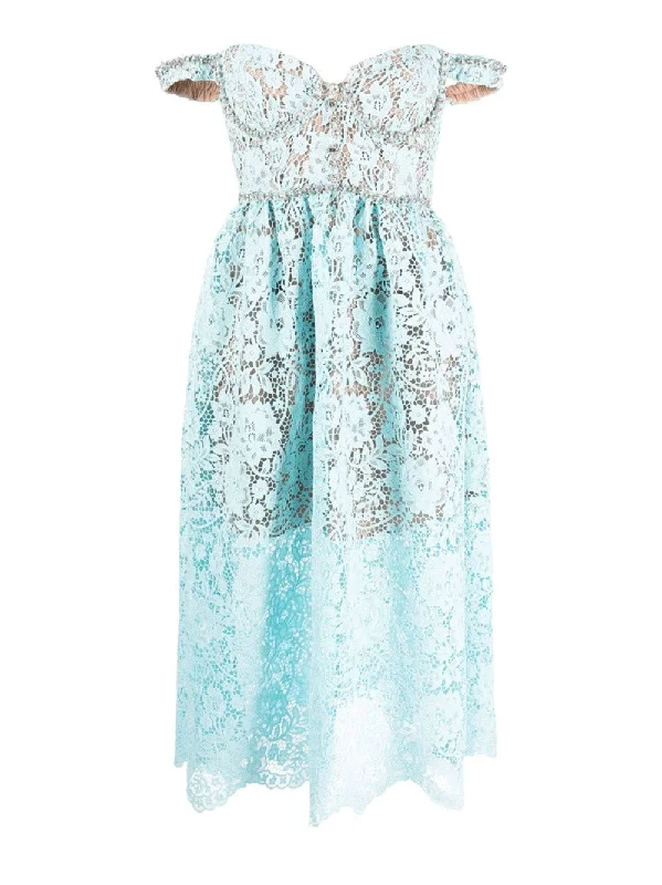 Closeout Blue Cord Lace Diamante Midi Dress