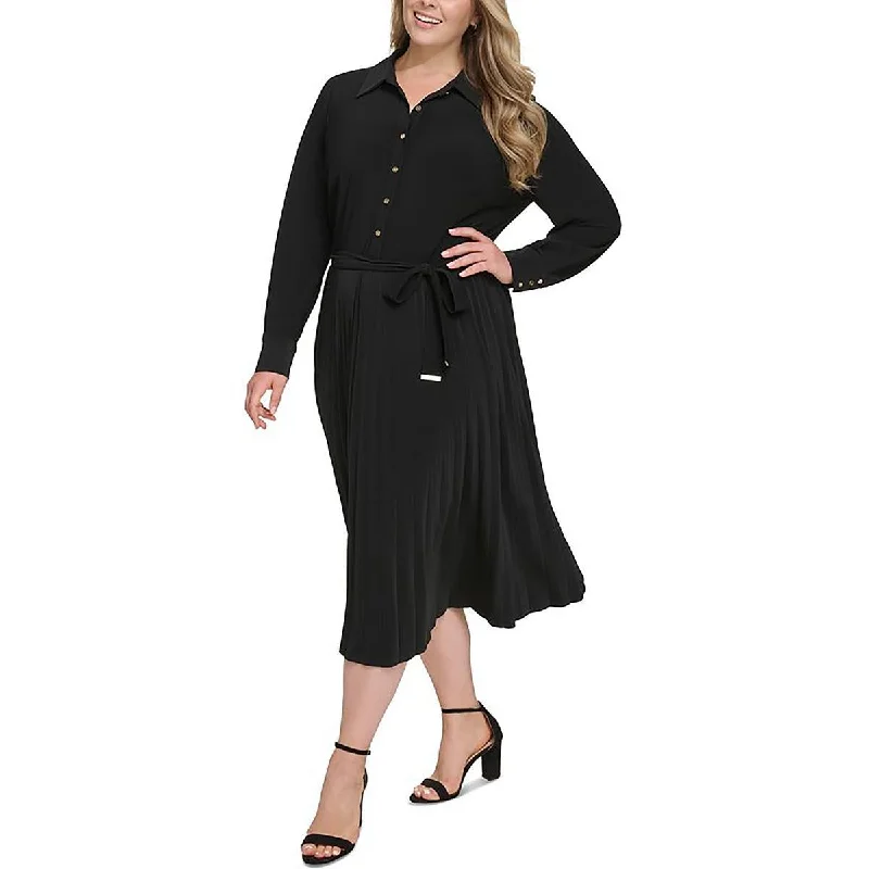 Special Buy Plus Womens Knit Pleated Shirtdress