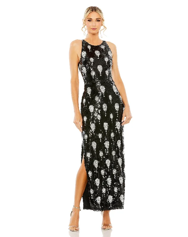 Discount Deals Overlay Sequin Floral Detail Gown