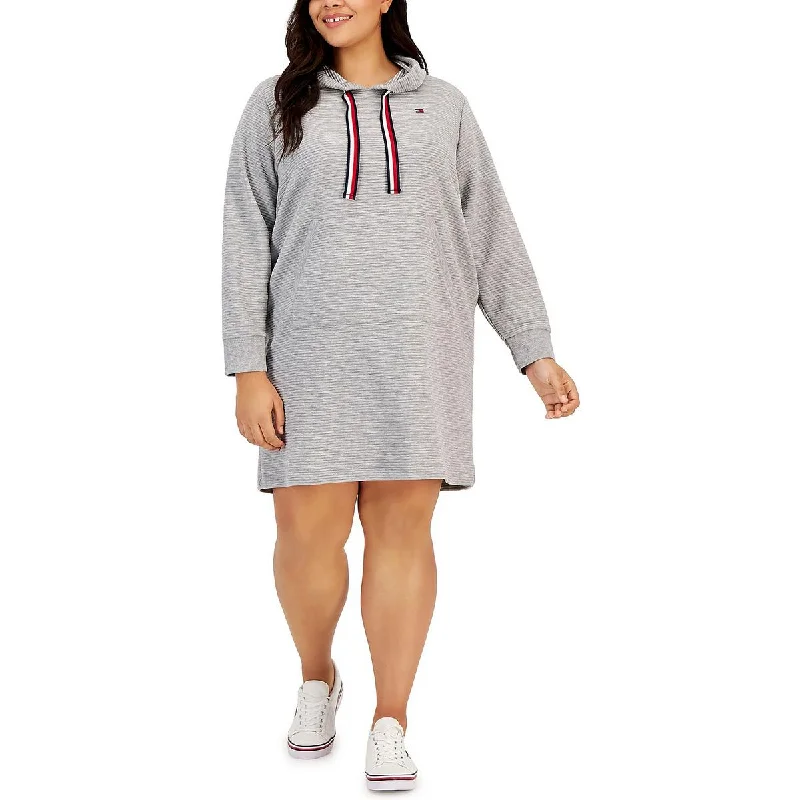 New Markdowns Plus Womens Hooded Ribbed Sweatshirt Dress