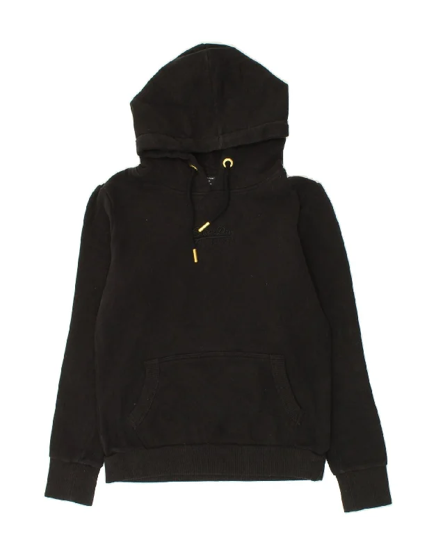 Year-End Clearance SUPERDRY Womens Hoodie Jumper UK 10 Small Black Cotton