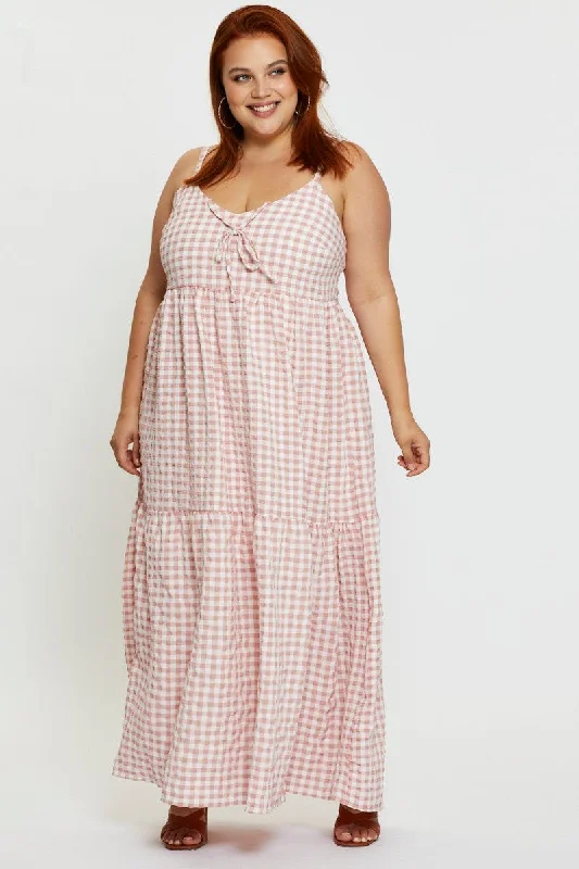 Special Offer Check Maxi Dress V-neck Sleeveless