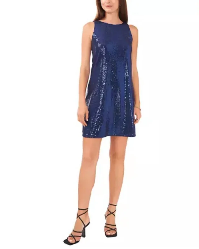 Midnight Sale Sleeveless Sequin Shift Dress In Blue