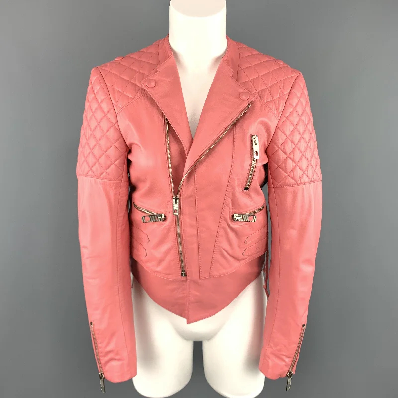 Today's Special BALENCIAGA Size 6 Pink Quilted Leather Moto Biker Jacket