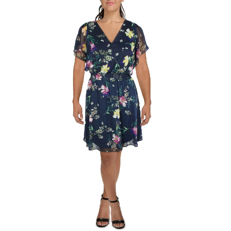 Year-End Sale Womens Chiffon Floral Fit & Flare Dress