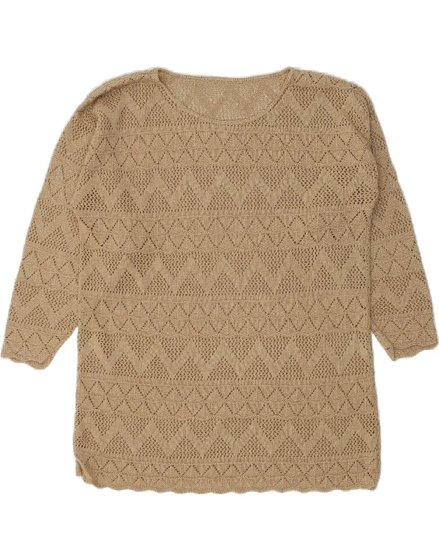 Markdowns VINTAGE Womens Boat Neck Jumper Sweater UK 16 Large Beige