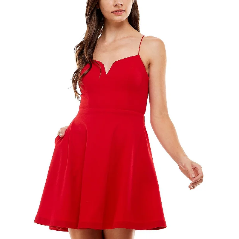 Daily Deals Juniors Womens Knit Notch Neck Cocktail and Party Dress