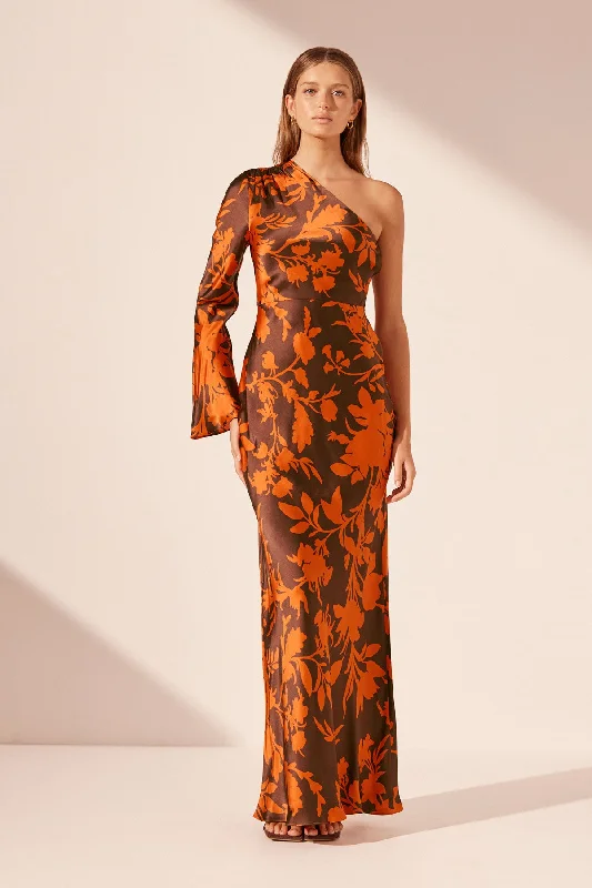 Mega Sale FLORA SILK ONE SHOULDER MAXI DRESS