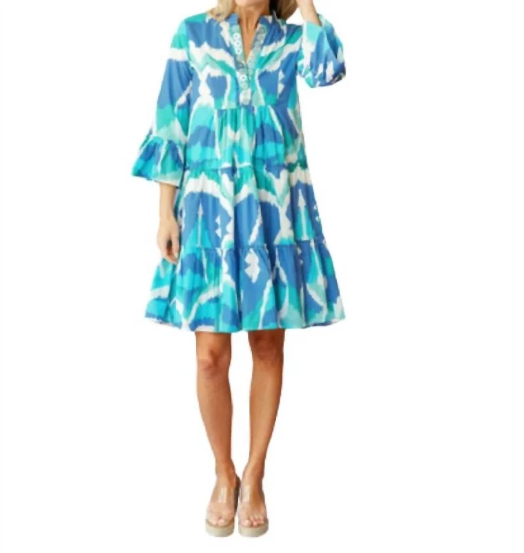 YEAR-End Clearance Caty Dress In Cerulean Watercolor Multi