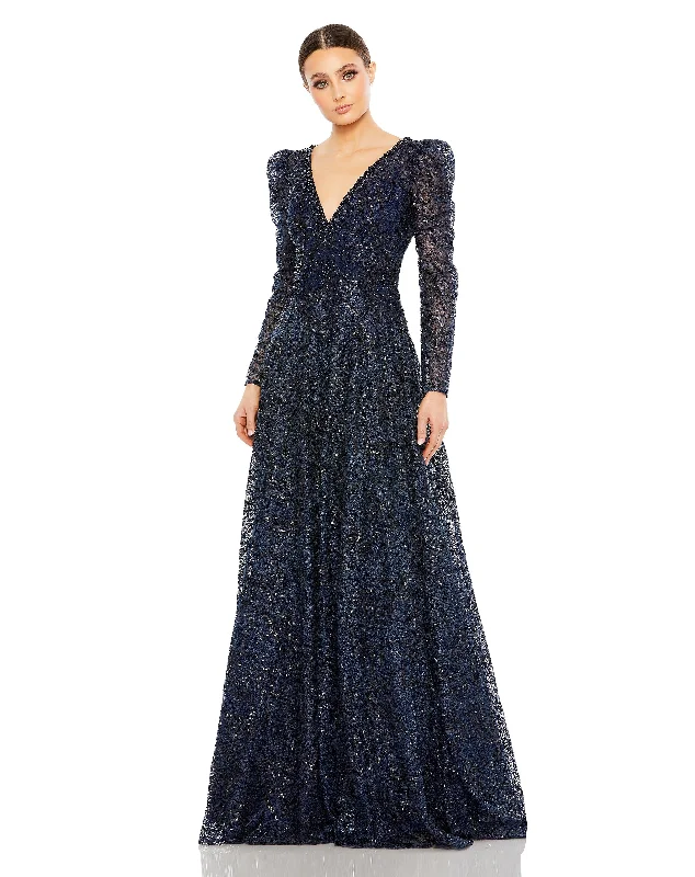 Bargain Blast Embellished V Neck Long Sleeve A Line Gown