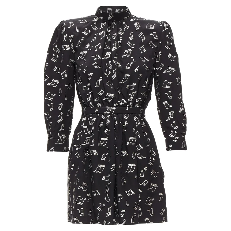 New Markdowns Saint Laurent Mical Note silver embroide puff sleeve mini dress