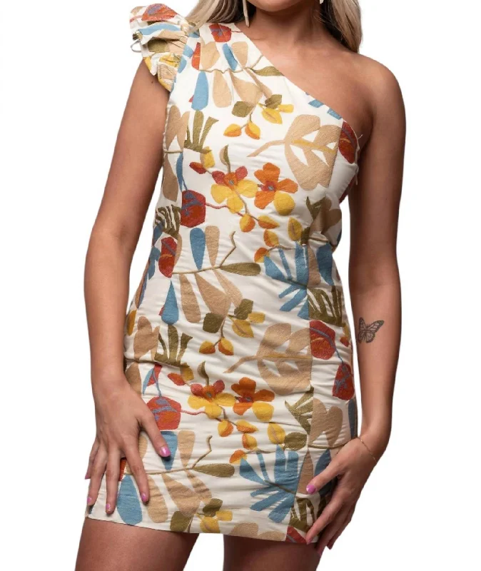 Extra Savings Sophia One Shoulder Mini Dress In Natural Multi