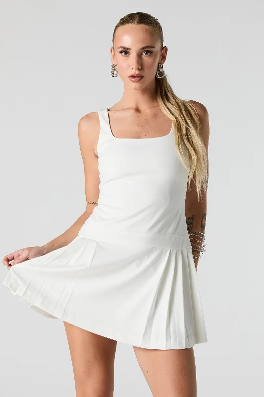 Online Specials Square Neck Pleated Mini Dress