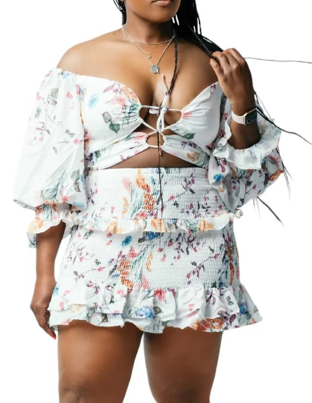 Take Advantage Mini Dress With Cutout In White Multi