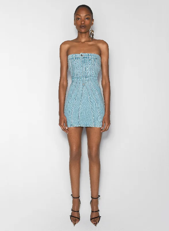 Crazy Savings light blue spiral denim bustier dress