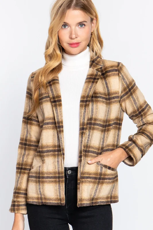 Limited Quantity Notched Collar Plaid Jacket