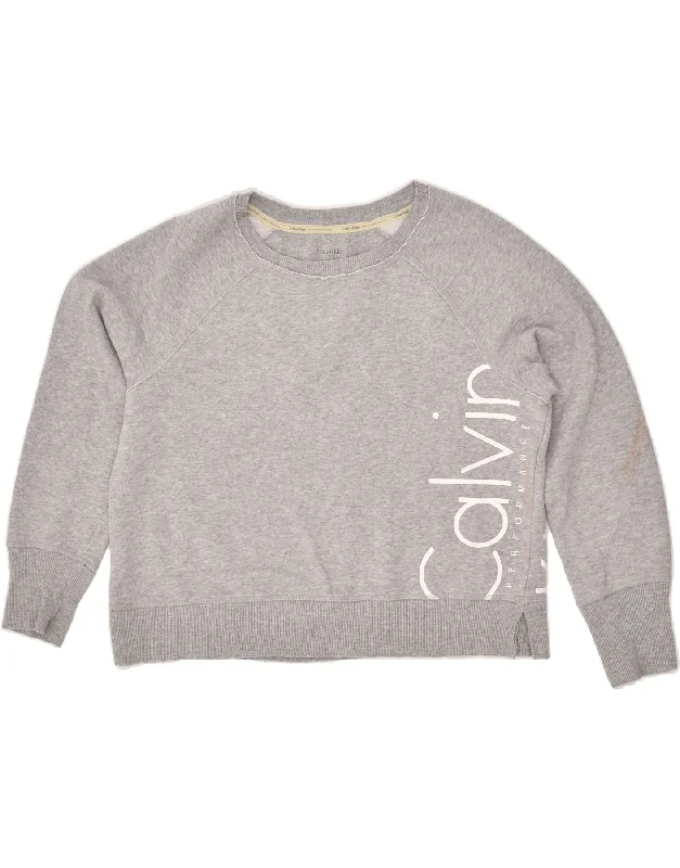 New Deals CALVIN KLEIN Womens Graphic Sweatshirt Jumper UK 14 Medium Grey Cotton