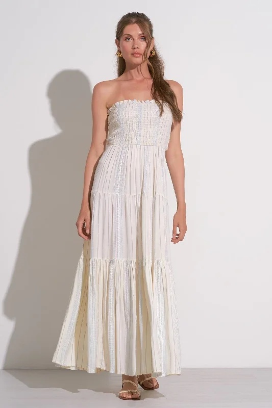 Major Savings Ivory & Blue Stripe Strapless Maxi Dress