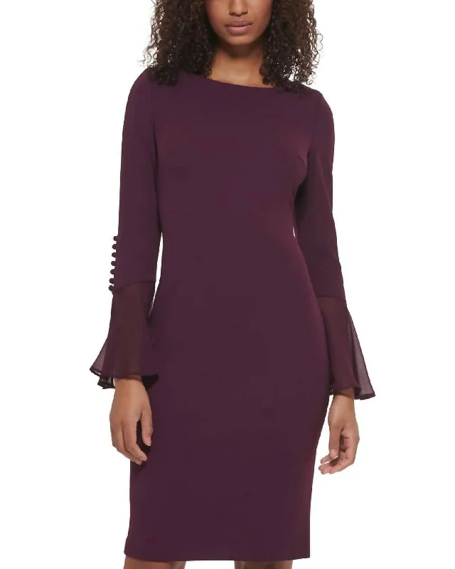 Great Deals Bell Sleeve Dress In Plum Purple