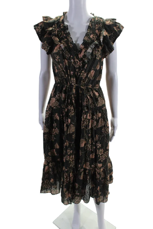 Price Rollback Ulla Johnson Womens Sleeveless V Neck Floral Print Long Dress Green
