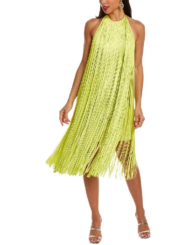 Special Savings Hervé Léger Fringed Halter Midi Dress