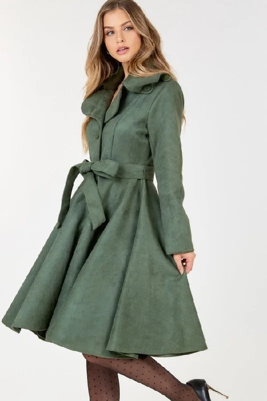Sale Event Button Tacking Collar A Line Suede Coat