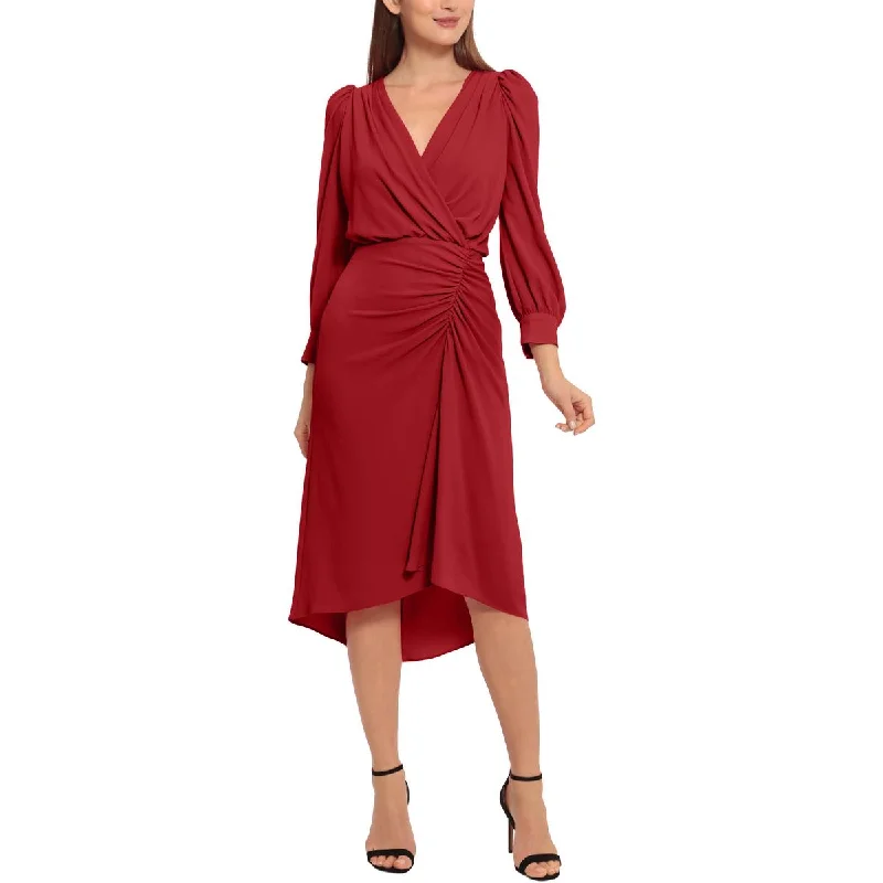 Daily Deals Womens Faux Wrap Ruched Cocktail And Party Dress