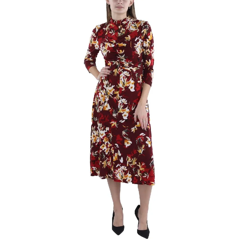 Online Only Womens Floral Print Ruched Fit & Flare Dress