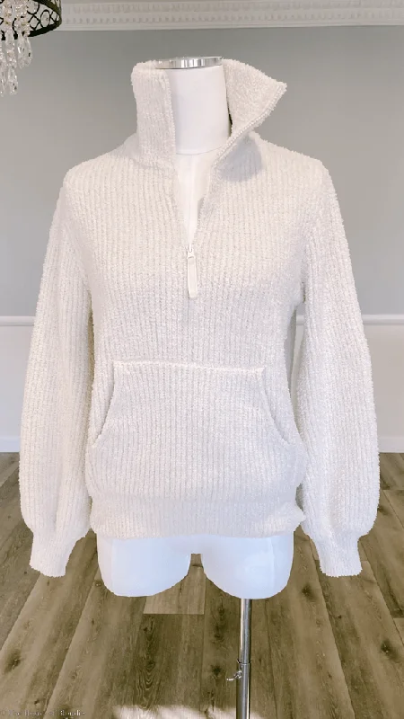 Inventory Reduction Luna Plush Pullover Zip Neck Sweater with Kanga Pockets