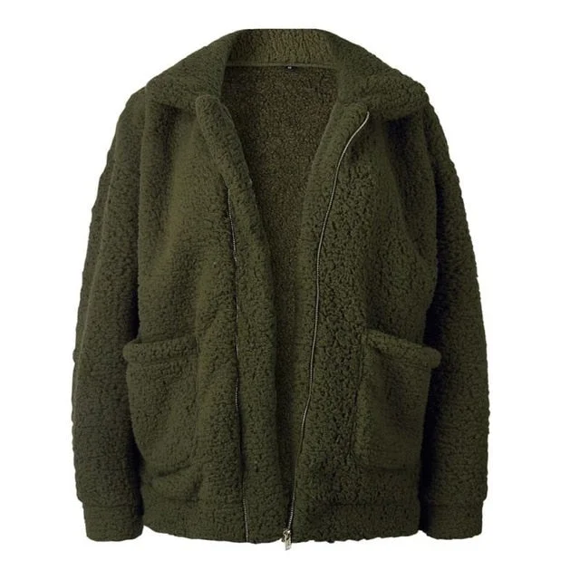 Final Markdown Soft Zipper Overcoat Teddy Outwear