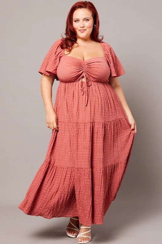 Weekend Deal Brown Midi Dress Short Sleeve Textured