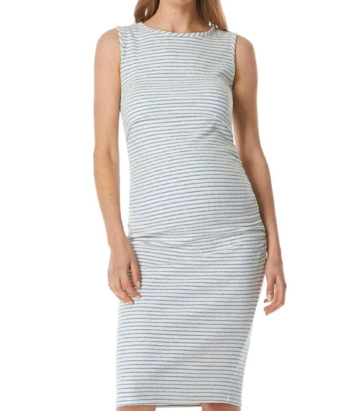 Year-End Sale Honor Ruched Tank Dress In Blue Striped